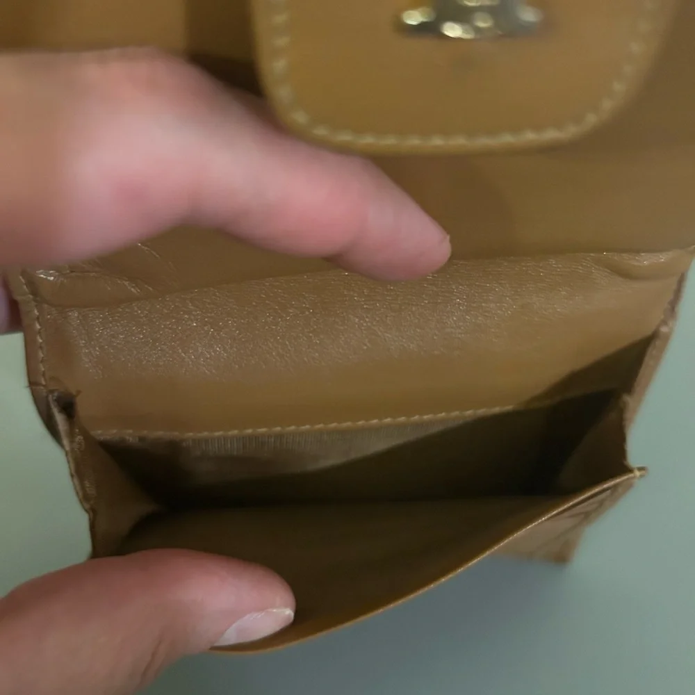 Authentic Celine Compact Kisslock Wallet, Vintage, Light Cognac Leather Trim